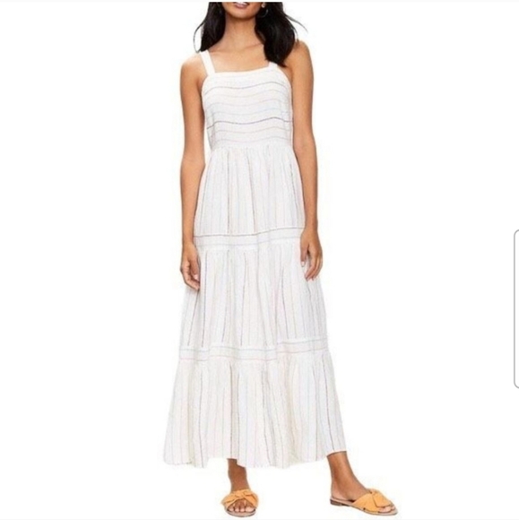 LOFT Cream Colorful Striped Maxi Dress Tiered Striped Flowy Size 4 - Picture 1 of 7